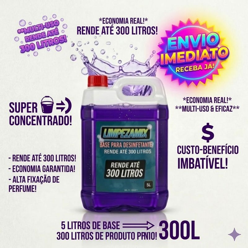 Base Desinfetante Concentrada 5 Litros Rende Até 300 Litros