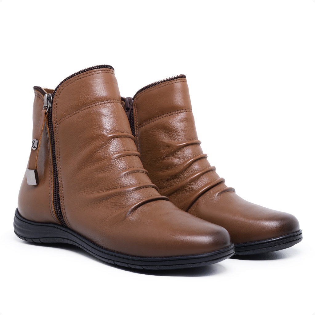 Bota Feminina Rasteira Couro Legítimo Havana Cano Curto Estilo Boho Tamanhos Especiais até 42