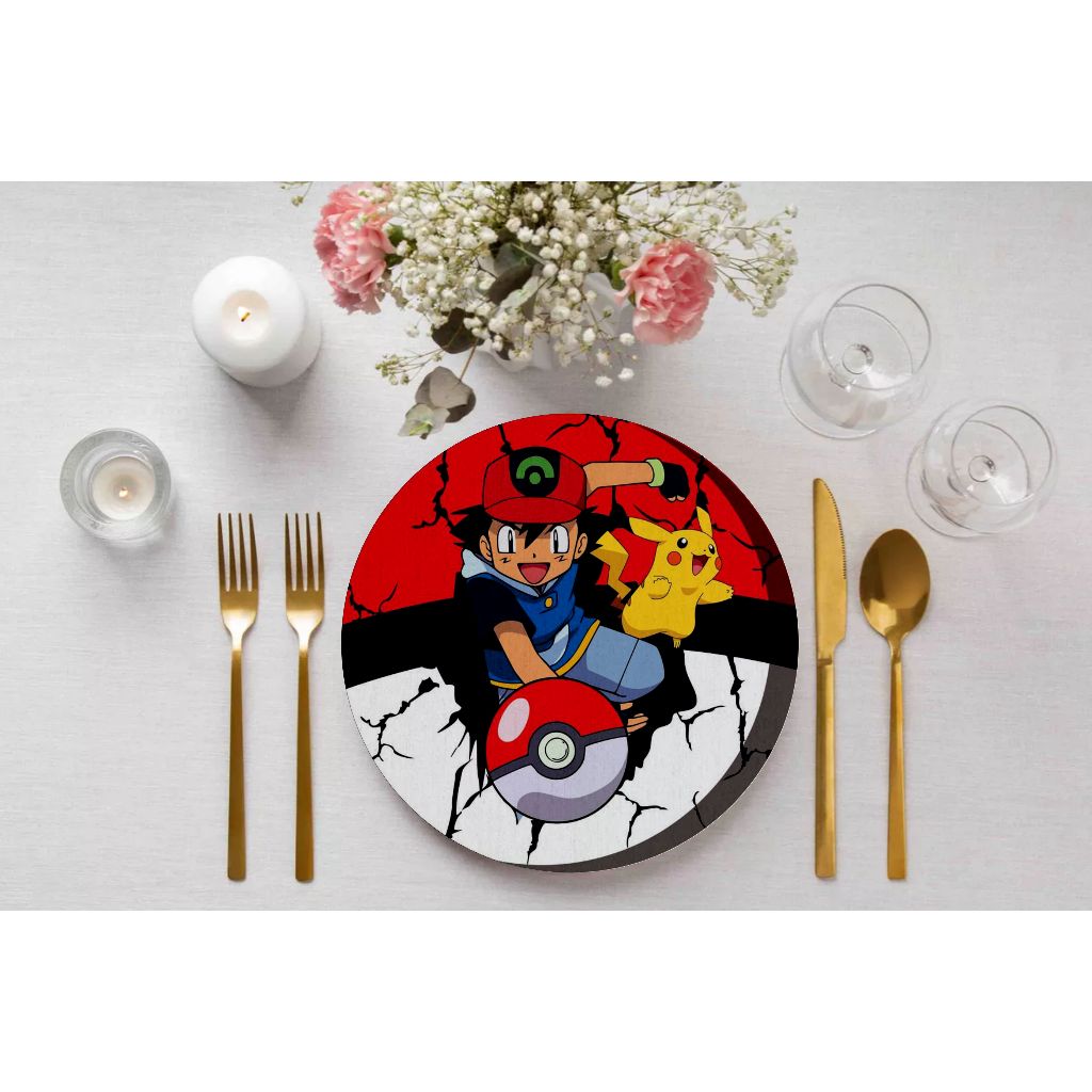 Kit Capa de Sousplat Estampada Pokemon Jogo Americano Suplat Tecido 35cm