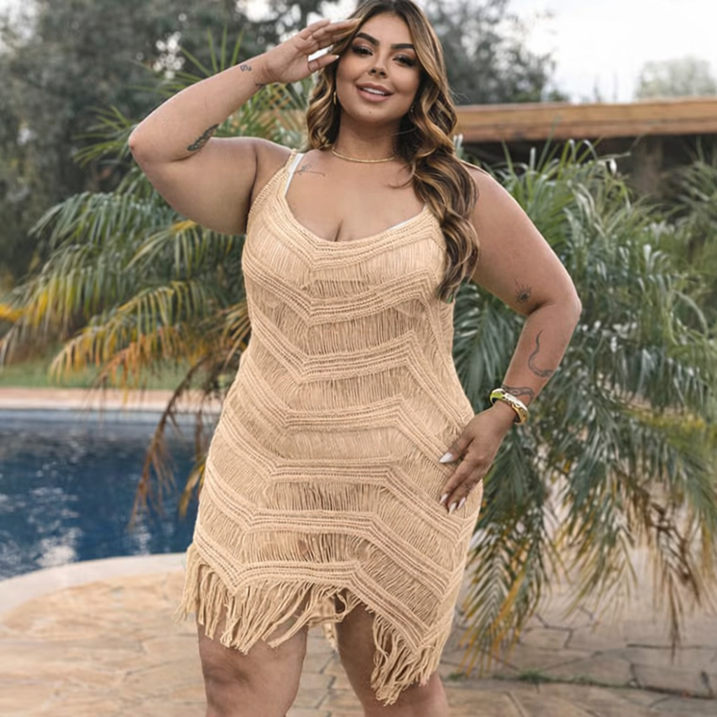 Saída de Praia Vestido Longo Tricot Plus Size Transparente Tamanho Grande
