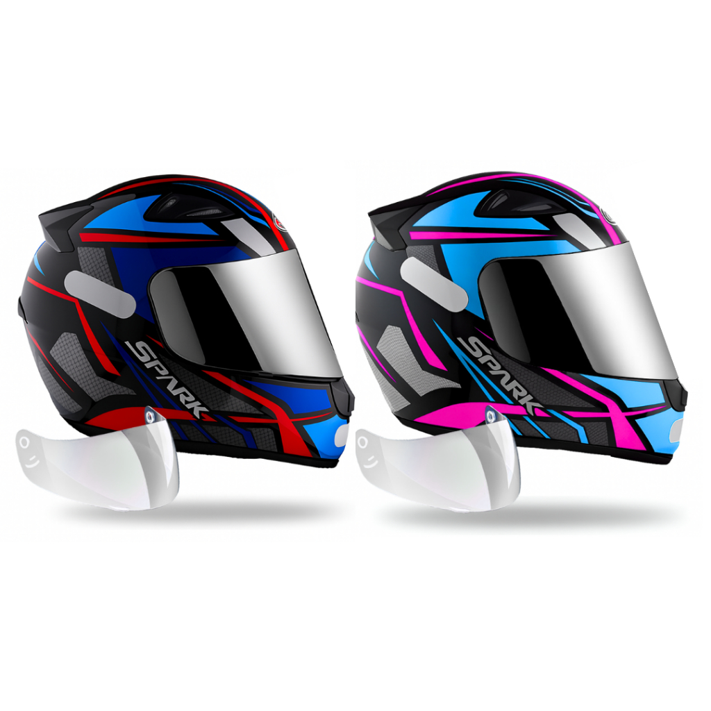 Kit Capacete Ebf Spider Azul  e Spider Tiffany Mais Viseira Cromada