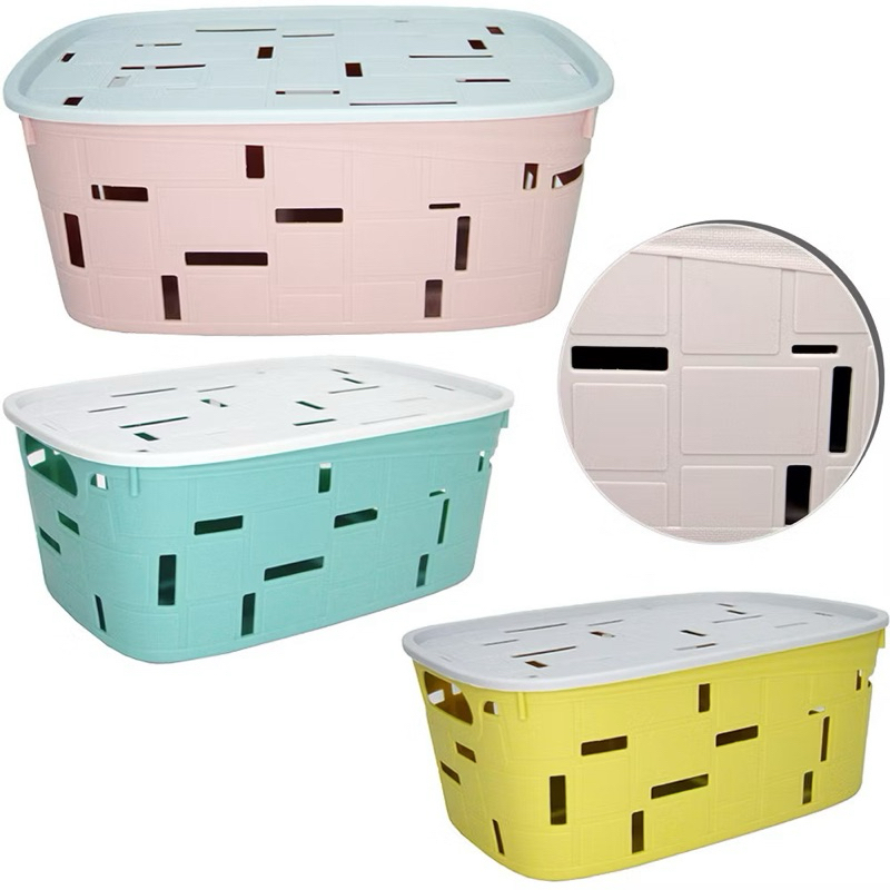 CESTA PLÁSTICA | TAM.: 30X12CM | CAIXA ORGANIZADORA | CASA E DECORAÇÃO | PORTA TRECO | UTENSÍLIOS | CESTA COM TAMPA