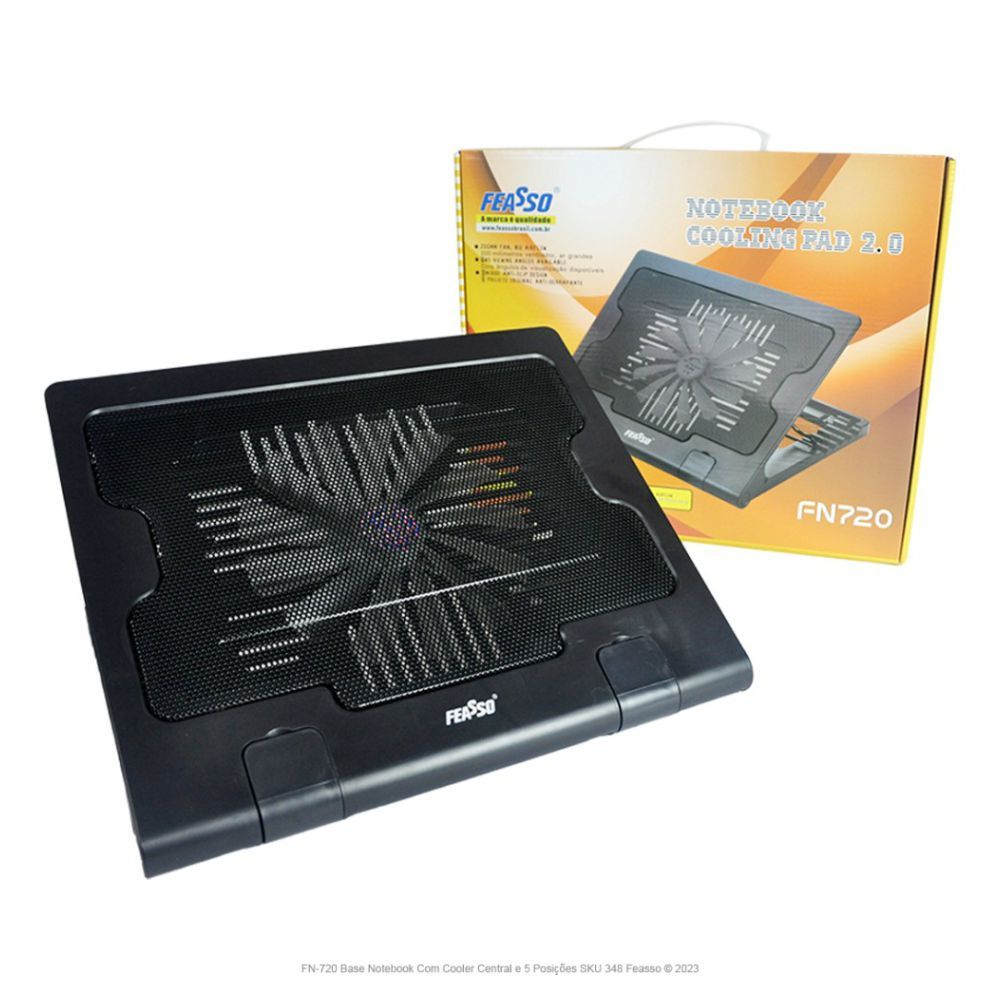 SUPORTE BASE NOTEBOOK COM COOLER E 5 POSIÇÕES ALTURA FN720 FEASSO