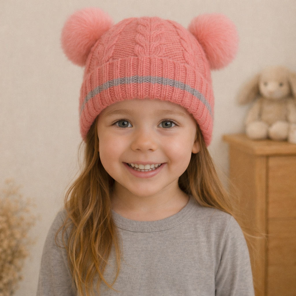 Touca Infantil Rosa Menina Bebê Criança Gorro de Inverno com Pompom Quentinha Macia