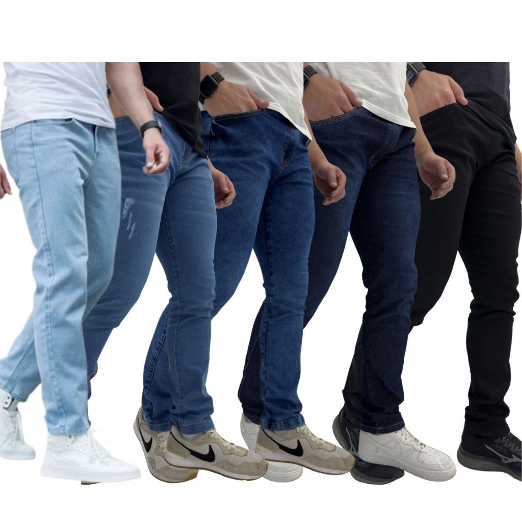 Calça Jeans Masculina Kit Com 5 Slim Fit Premium Lycra Full em Oferta na Shopee