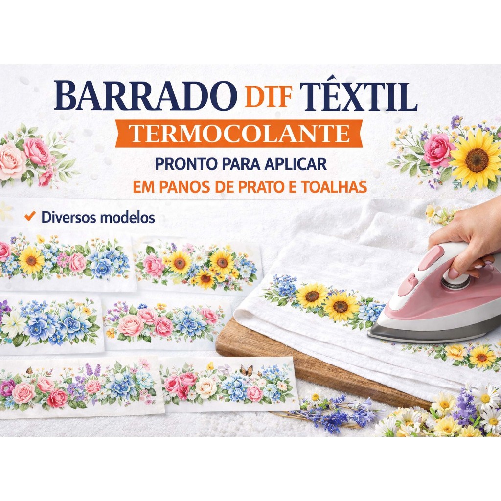 Aplique de Barrado DTF Textil Termocolante Para Pano De Prato Toalha Artesanato Transfer Textil Decorativo
