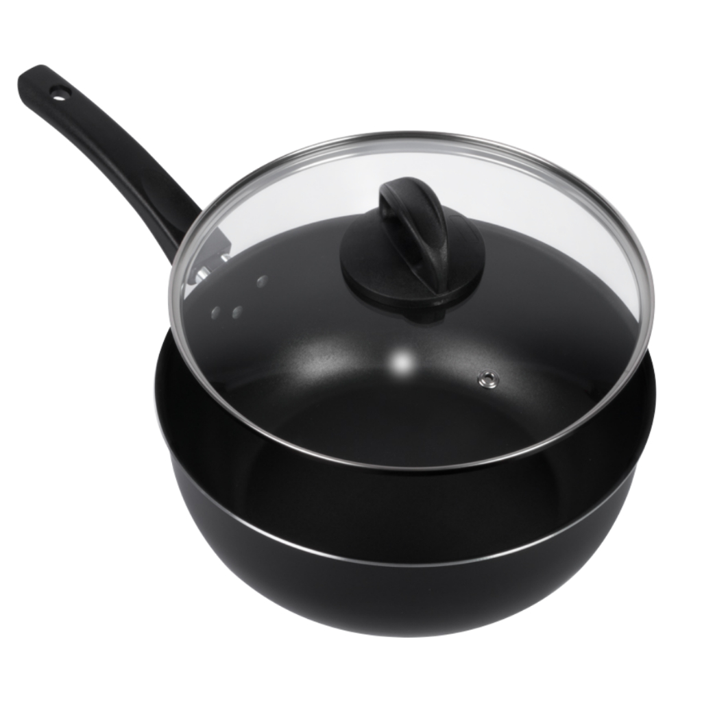 Wok Antiaderente Tampa De Vidro 24Cm Preto Nacional