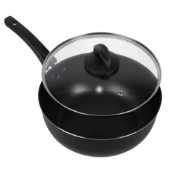 Wok Antiaderente Tampa De Vidro 24Cm Preto Nacional