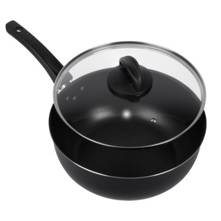 Wok Antiaderente Tampa De Vidro 24Cm Preto Nacional