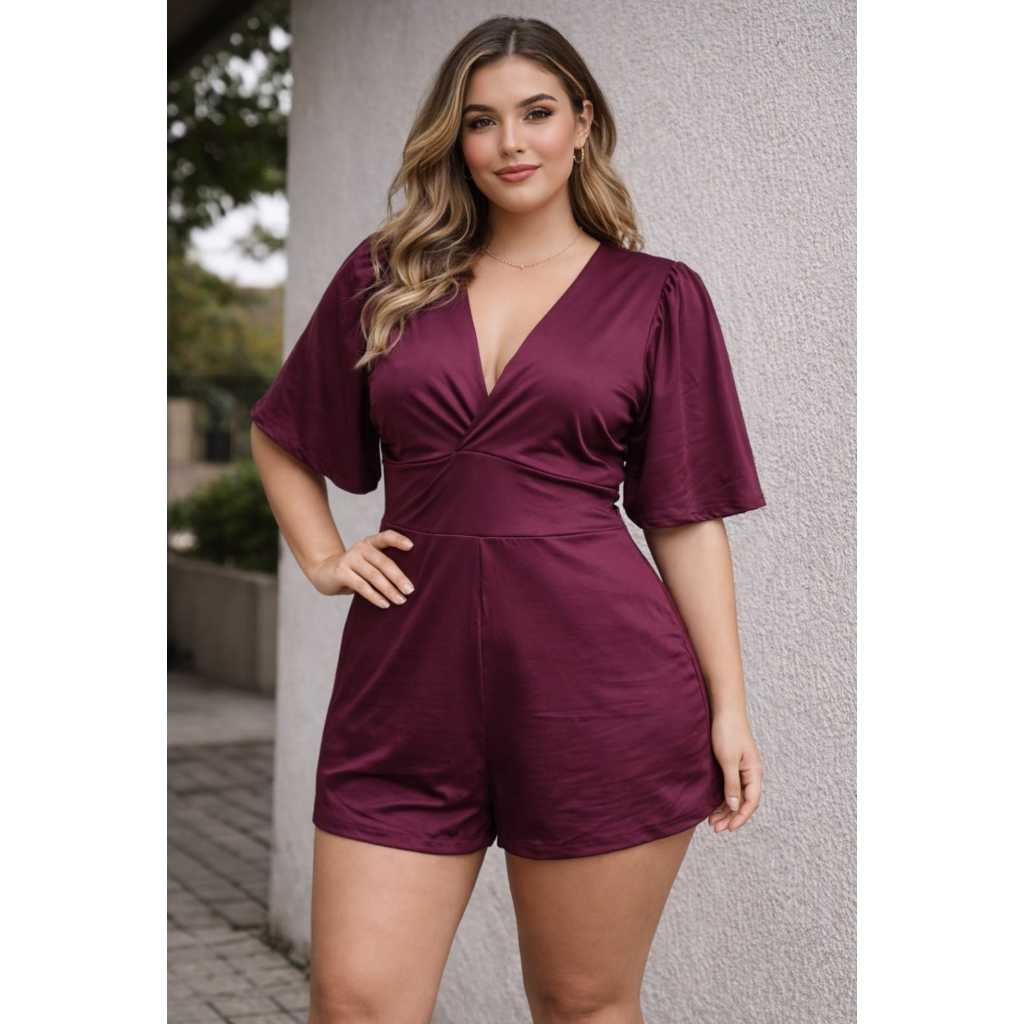 Macaquinho midi casual BASICO dia a dia Manga Flare Gola V Liso Moda  Pluzsize Feminina elastano gestante festa
