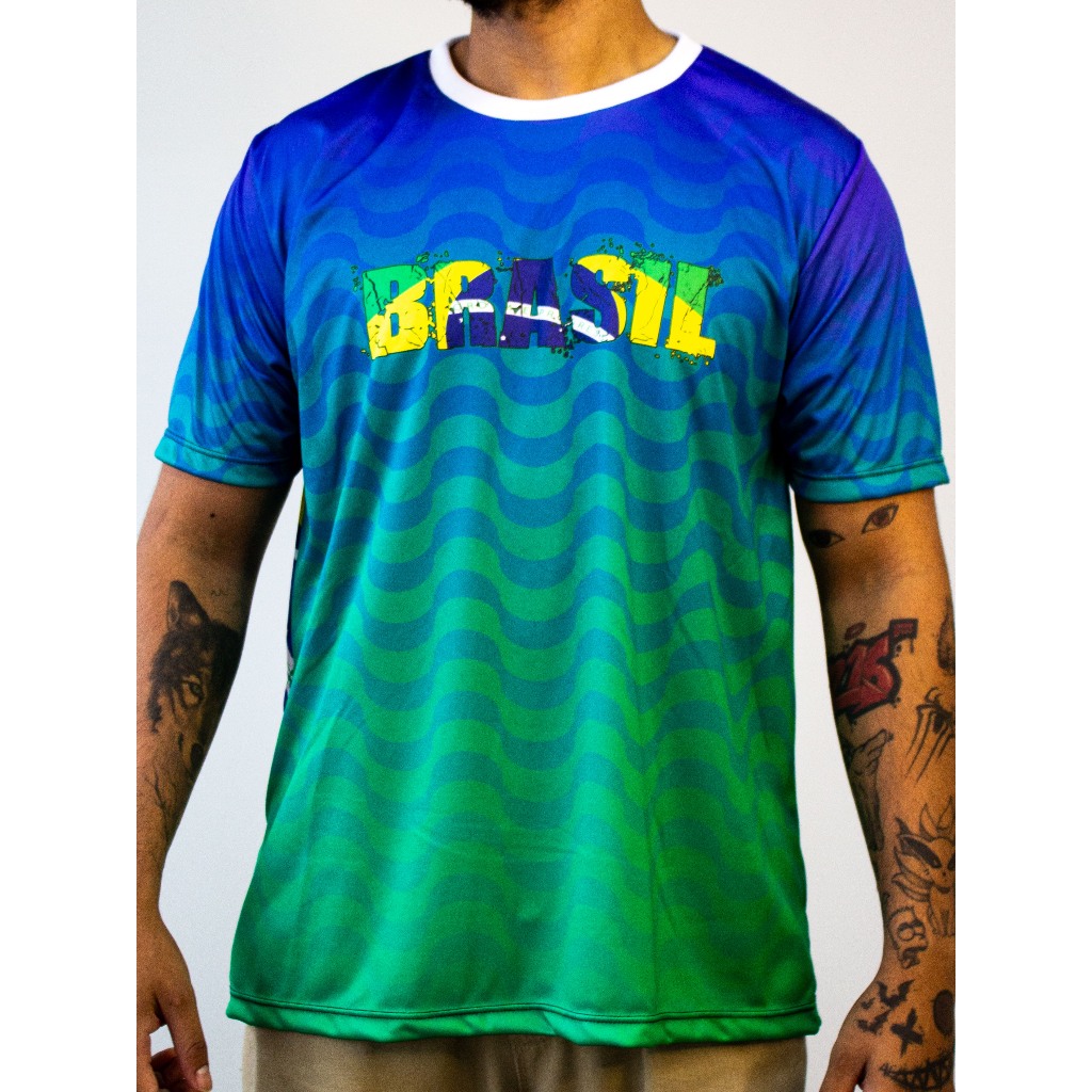 Camiseta do Brasil Masculina Gola Redonda Estampa Brasil