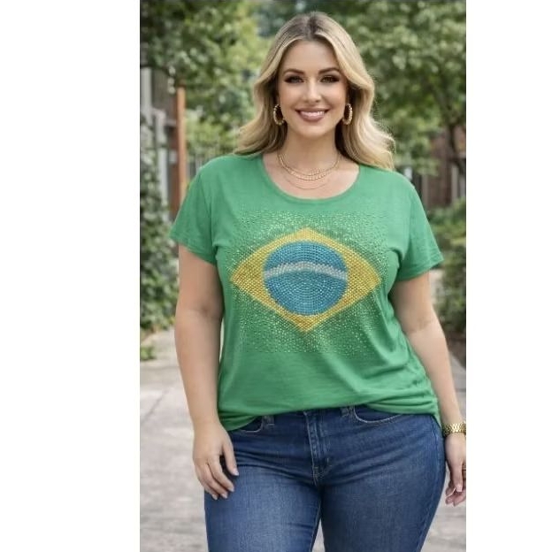 T SHIRTS CAMISETAS LUXO STRASS COPA DO MUNDO BANDEIRA  BRASIL ( PRETA,VERDE E AZUL )