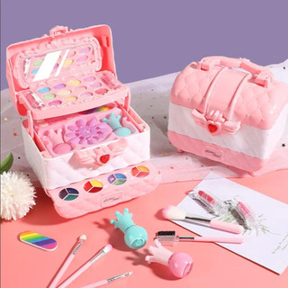 Maleta de Maquiagem Infantil Completa Blush Sombra Kit Pincéis Brinquedo de Menina