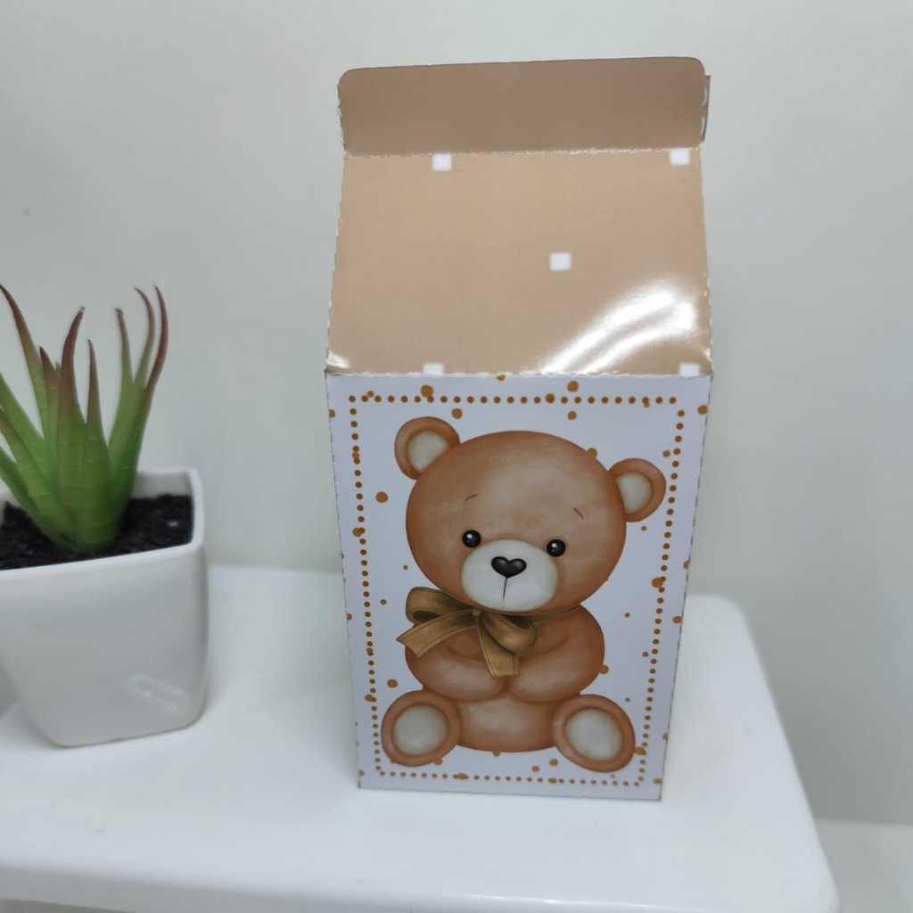 10 Caixinhas Milk para Chá Revelação na cor marrom com branco Ursinho Lembrancinha para Festa aniversário