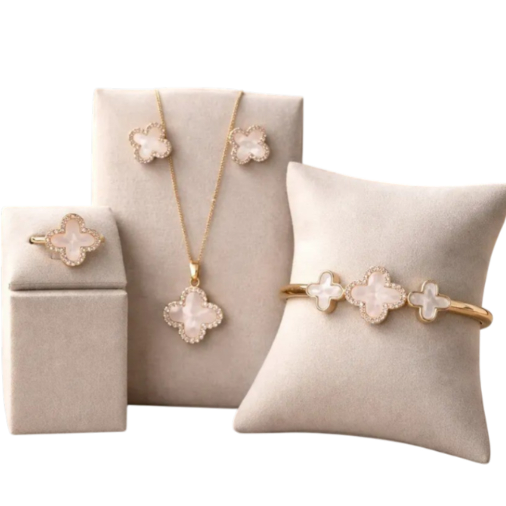 Kit Semi Joia Conjunto Colar Veneziana Brinco Anel Bracelete Madre Perola Virginia