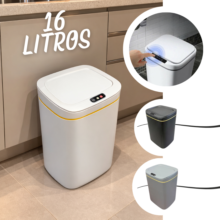 Lixeira 16 Litros Touchless Premium Abre Automática Banheiro Cozinha Escritório