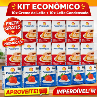 KIT 10 UNIDADES CREME DE LEITE + 10 LEITE CONDENSADO PIRACANJUBA em Oferta na Shopee