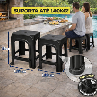 Kit 4 Banquetas Plástica Preta Lisa Reforçada Resistente Até 140kg Cozinha Balcão Imediato em Oferta na Shopee
