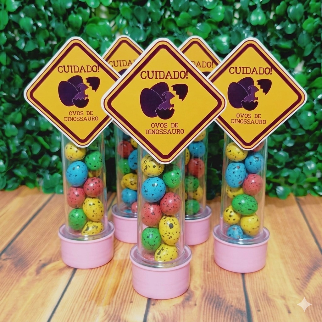50 Apliques para Tubete Personalizado Dinossauro Placa Cuidado