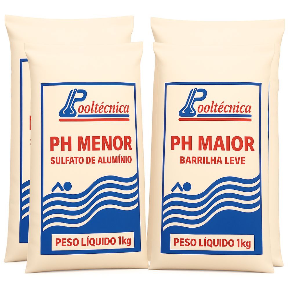 Kit Piscina 2 Un Barrilha Leve Eleva o Ph + 2 Un Sulfato de Alumínio Diminui Ph Decantador Impurezas em Oferta na Shopee