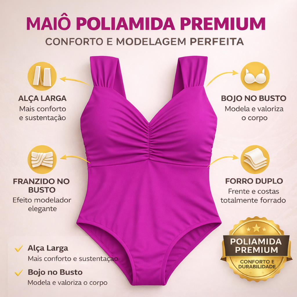 Maiô feminino Praia Plus Size Suplex Poliamida Premium Moda Evangelica Modelador — imagem 2 de 2