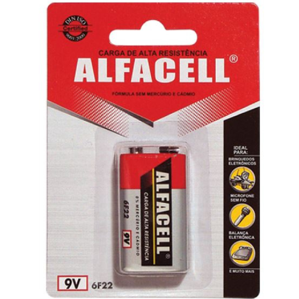 Pilha Bateria 9V Alfacell 6F22 - 6F22/1B Alta Carga em Oferta na Shopee