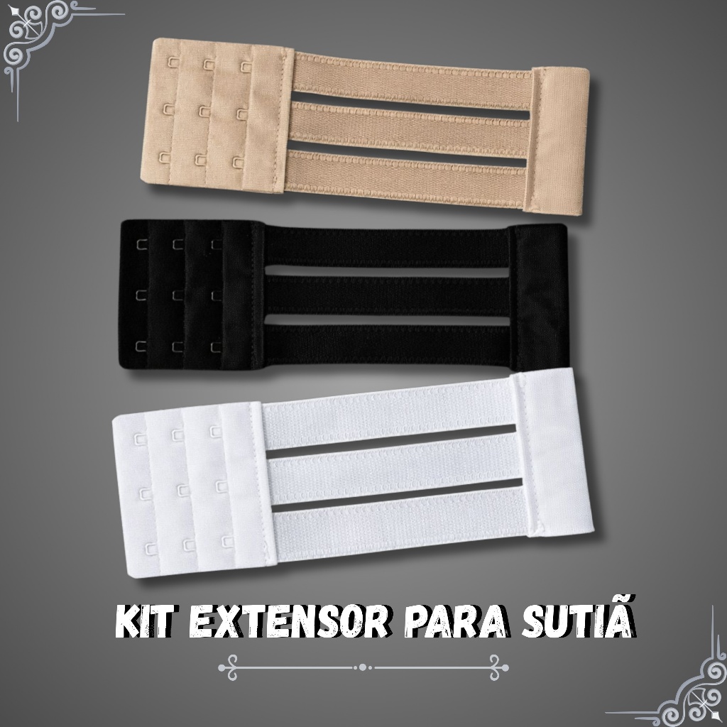 Kit Extensor para Sutiã 3 Fechos Plus Size Ajuste Perfeito Elástico 3 Cores