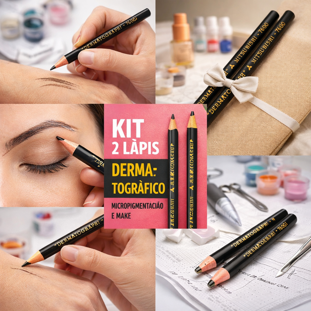 Kit 2 Lápis Preto Mitsubishi 7600 | Lápis Dermatográfico Preto Maquiagem Micropigmentação