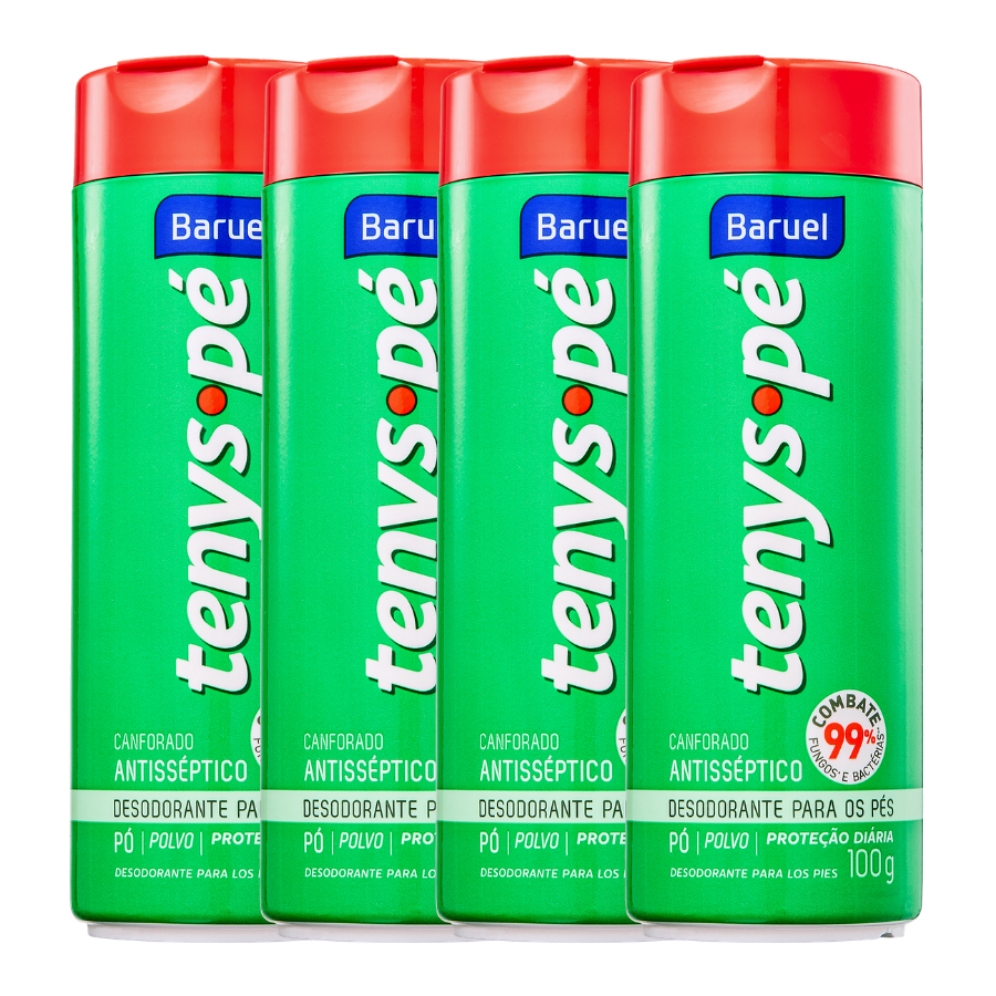 Kit C/4 Talco Desodorante para os Pés Pó Canforado 100g Tenys Pé Baruel em Oferta na Shopee