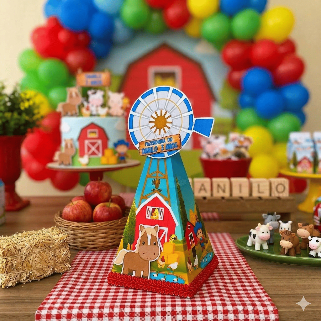 Kit Lembrancinha Fazendinha Personalizada: Caixa Pirâmide Cone Aniversário Personalizados Fazendinha