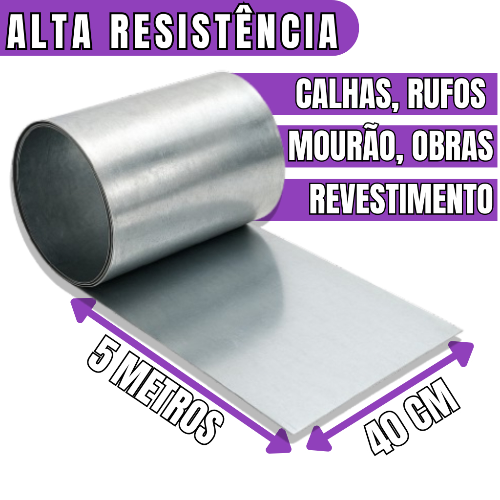 Bobina Chapa 40 Cm X 5 M Rolo Galvalume Calha Rufo