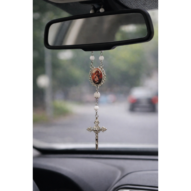 Kit de Fé para Carro: Dezena dupla Personalizada + Mini Imagem Adesiva de Nossa Senhora Aparecida
