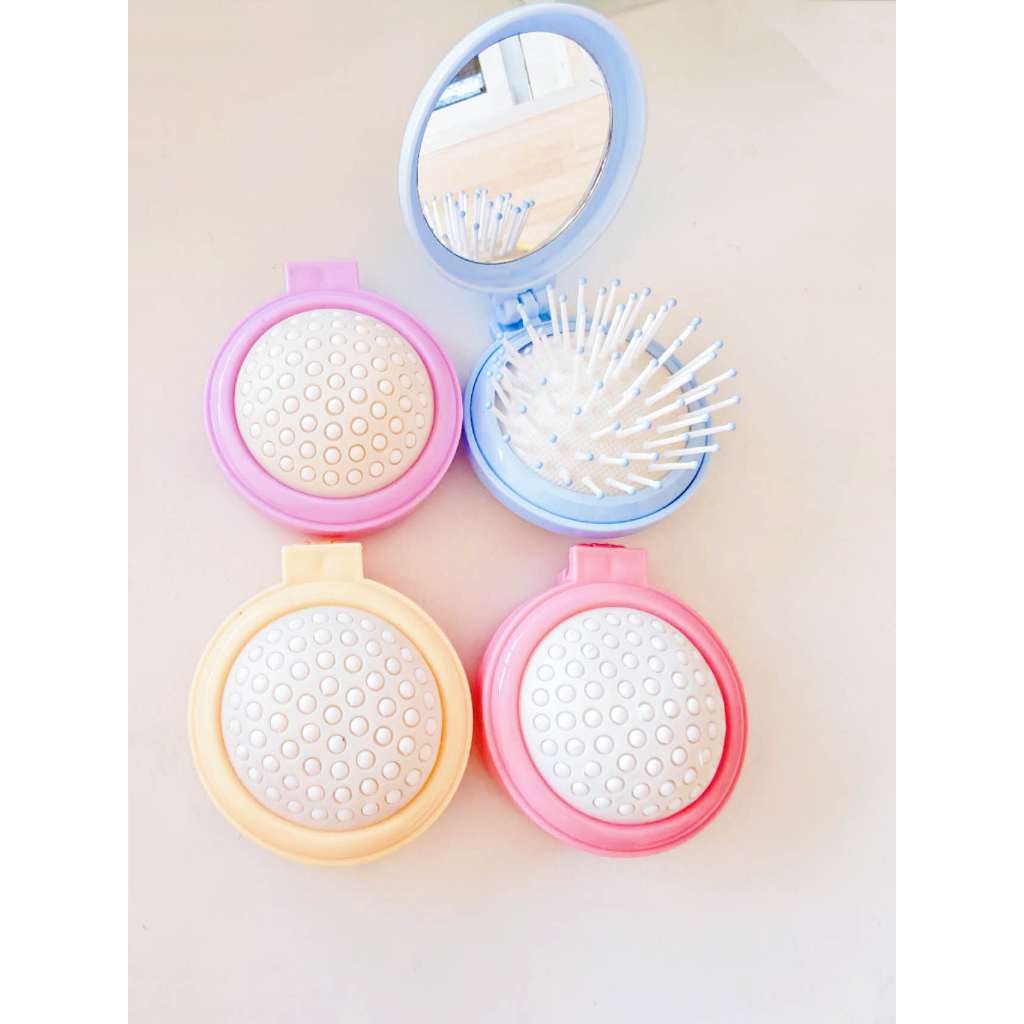 KIT 1/2/3/6 Peças Mini Escova de Cabelo Dobrável Com Espelho - Portátil e Perfeita