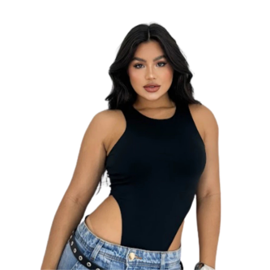 Body Feminino Suplex Asa Delta Cavado Regata Liso Sensual Collant Moda Balada Sem Bojo