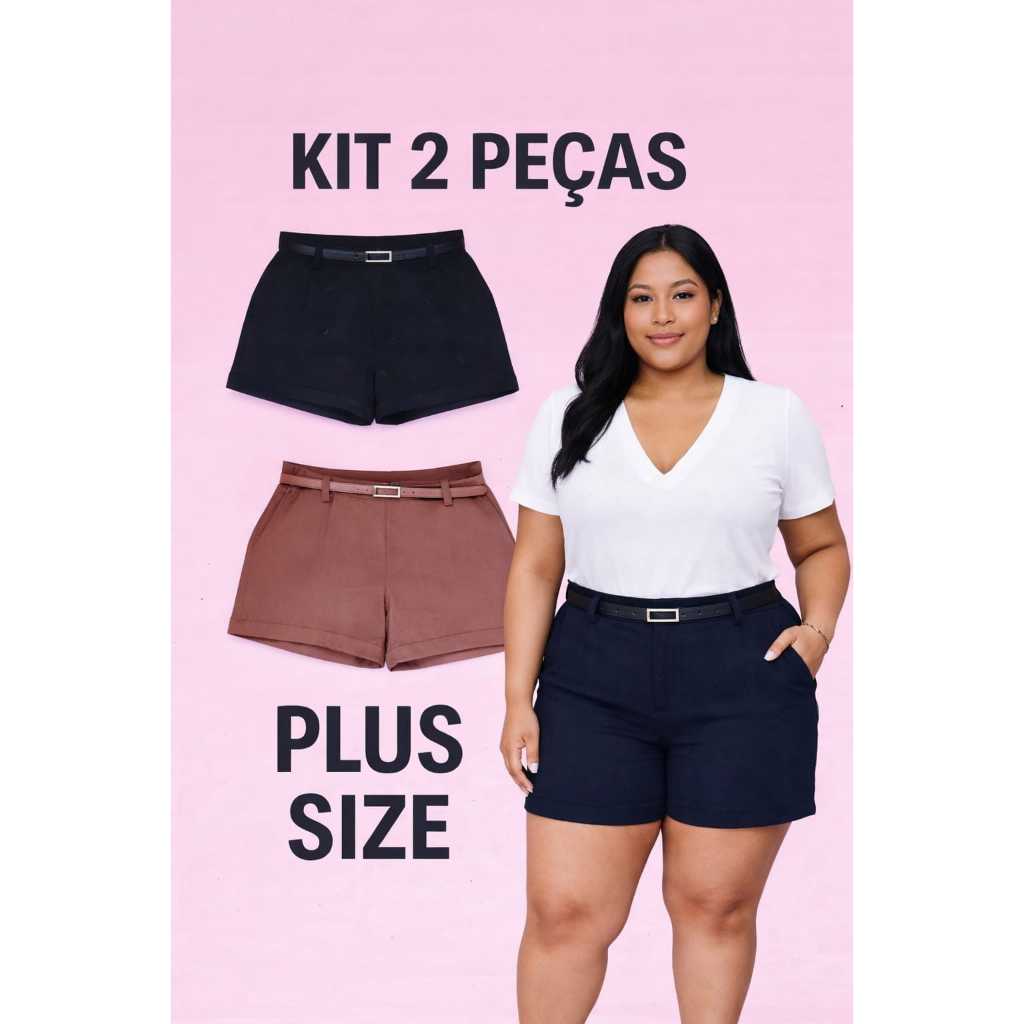 KIT 2 PLUS SIZI SHORTE ALFAIATARIA FEMININO CINTURA ALTA ALFAIATARIA PREMIUM NÃO É TRANSPARENTE