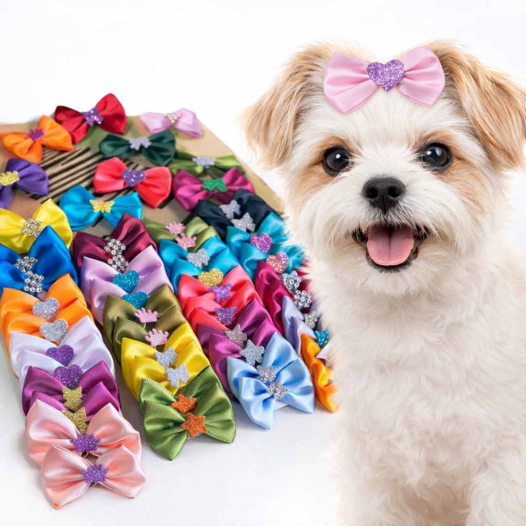 KIT LAÇO PET CETIM 10/20/30/40/50 Un P/ CACHORRO E GATO CORES E DETALHES SORTIDOS ENVIO ALEATORIO NAO ESCOLHER PET SHOP