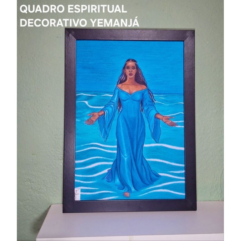 Imagem Quadro Decorativo Orixá/Entidade Umbanda Arte Espiritual Proteção 21x30 Com Acetato Desenho à Lápis