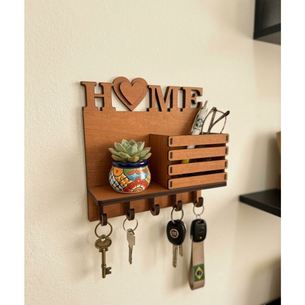 porta chaves organizador de parede decorativo mdf com prateleira home ganchos suporte