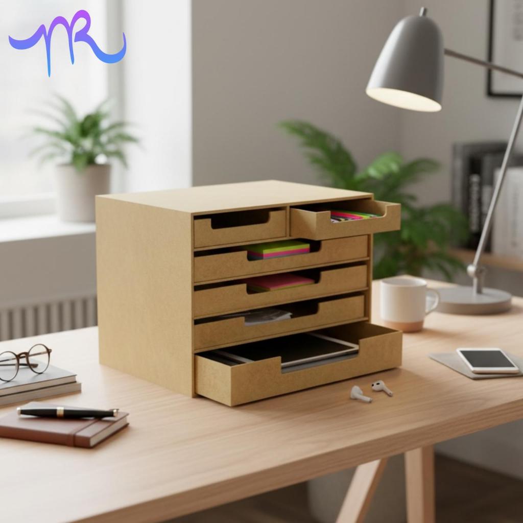 Gaveteiro p/ Folhas Sulfite A4 c/ 6 Gavetas em MDF Material p/ Escritório Suporte  Monitor