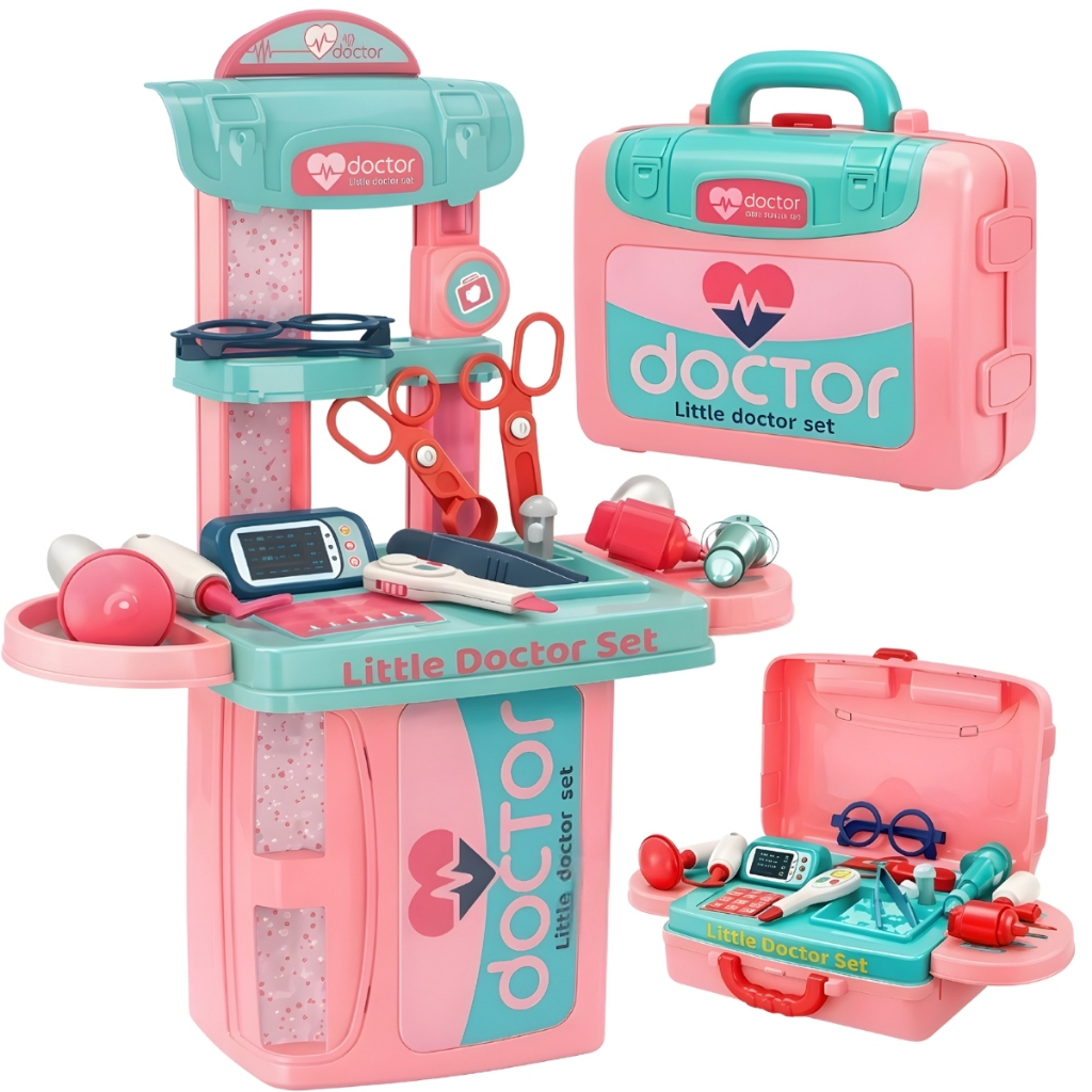 Kit Maleta Medica Garota Doutora Cozinha Ferramenta Profissões Infantil