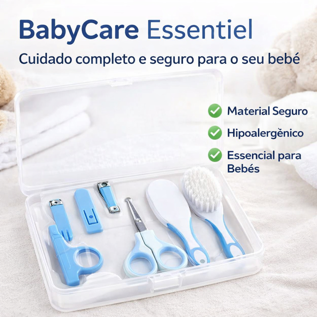 Kit Higiene Bebê Completo 6 Peças Manicure Infantil Tesoura Cortador Lixa Escova Pente Cuidados Bebê Recém Nascido