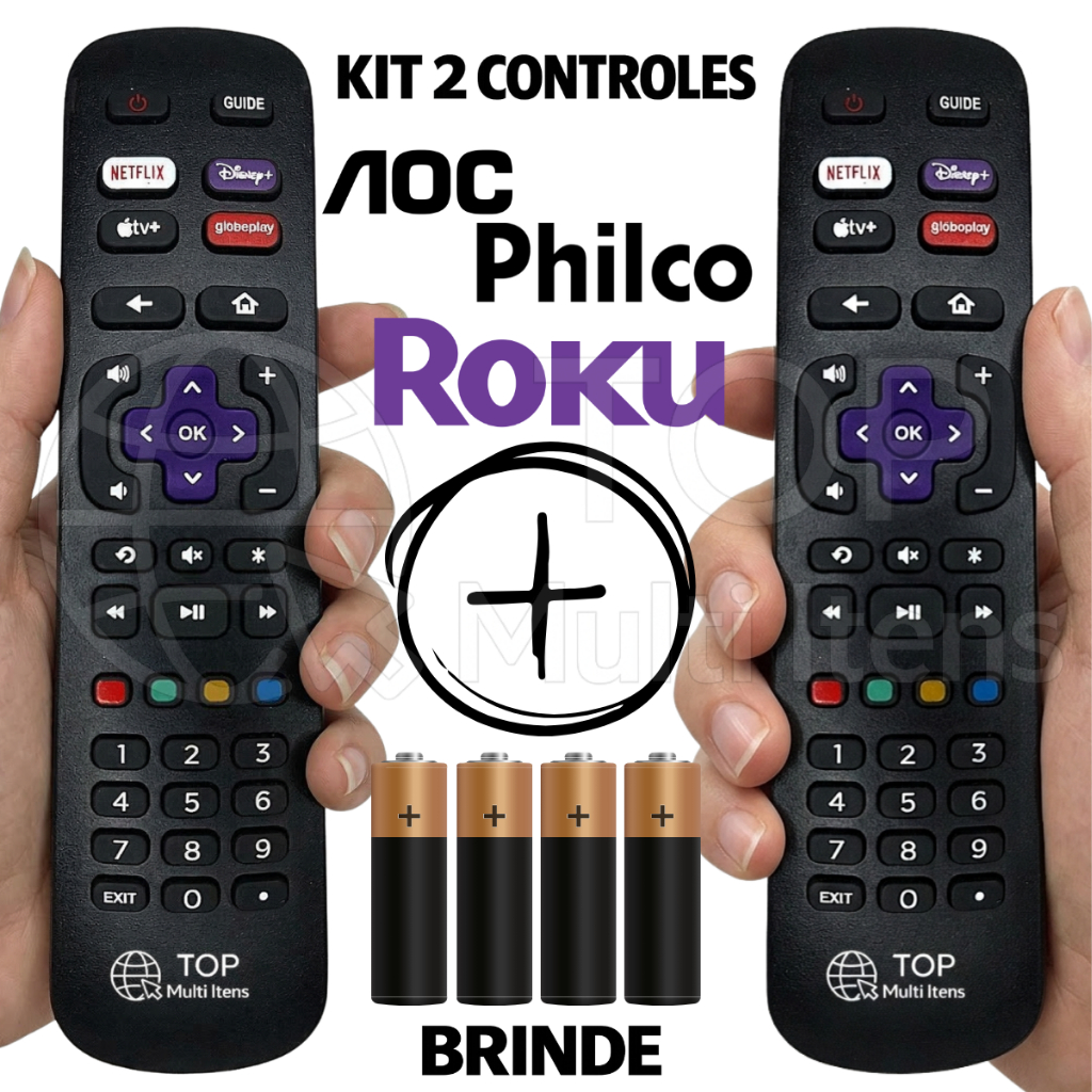 Kit Controle Remoto Tv Smart Roku Universal AOC P Hilco Semp TCL Britânia Multi 4K 7356 9206