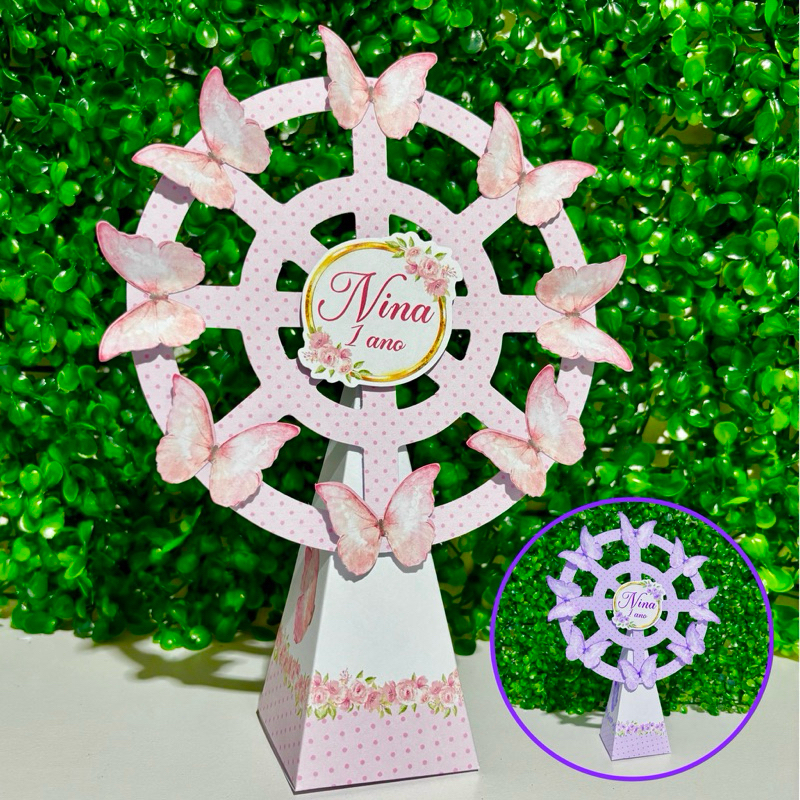 Roda Gigante  Pirâmide Jardim Encantado das Borboletas rosa ou lilás personalizados/ lembrancinha