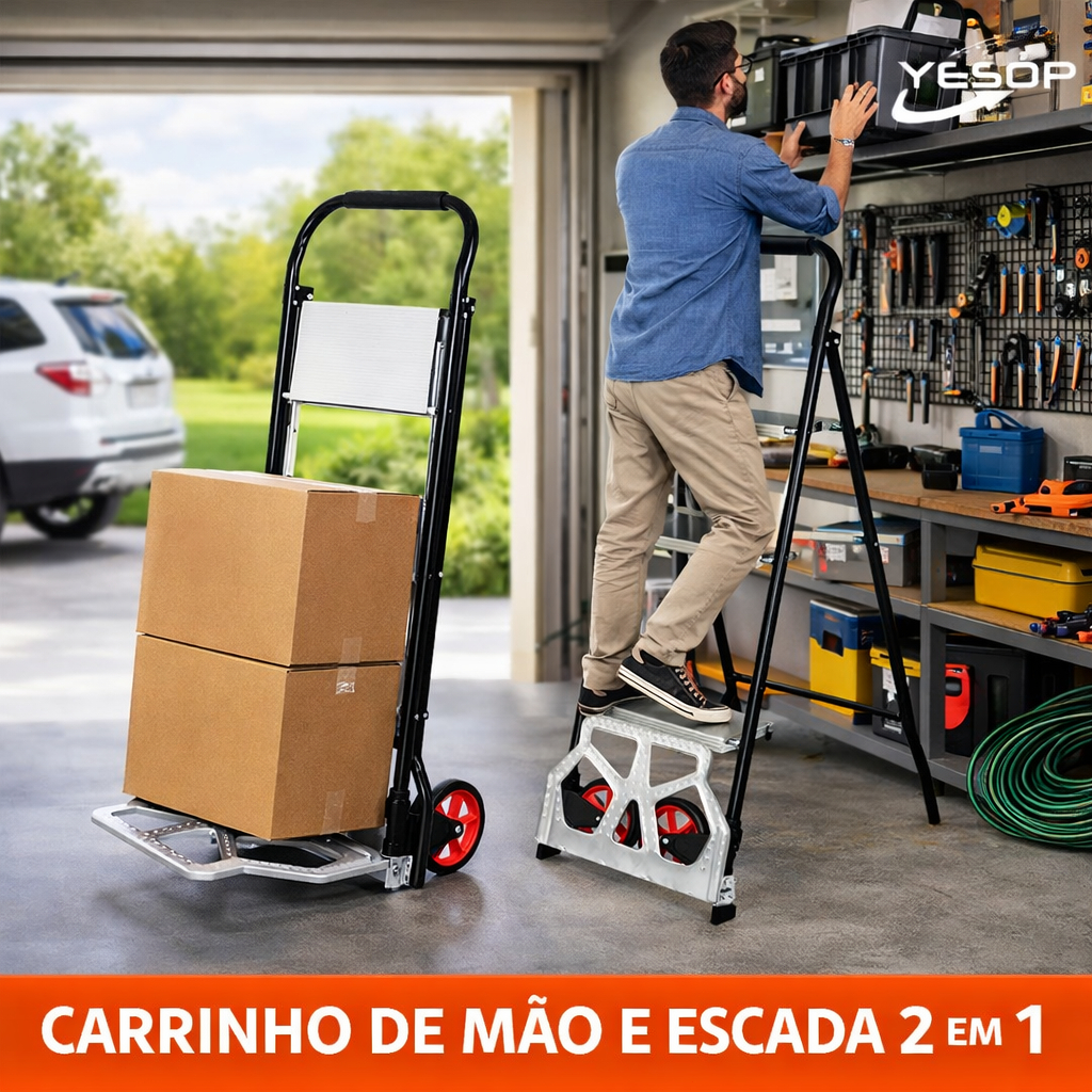 scada de Alumínio 2 em 1 e Carrinho de Carga Dobrável Multifuncional Suporta até 250KG Reforçada Yesop