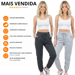 KIT 3 Calças Moletom Feminina Jogger Tendência Grossa Confortavel em Oferta na Shopee