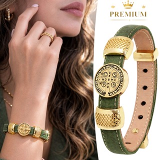 Pulseira Semijoia de Couro Feminina São Bento Proteção Ajustável - Modelos em Oferta na Shopee