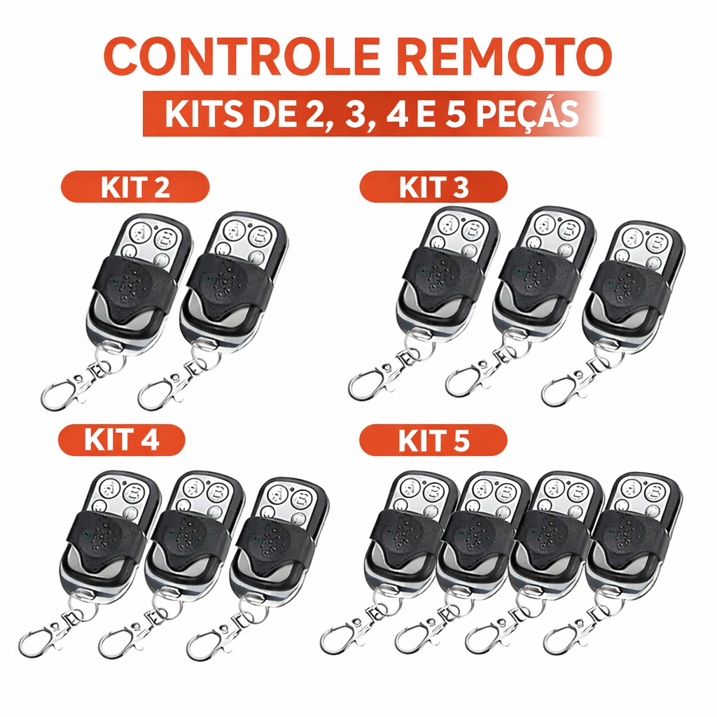 Controle Remoto Universal KIT 2/3/4/5 para Portão Elétrico Eletrônico Garagem com Chaveiro 433mhz 4 Botões - preto em Oferta na Shopee