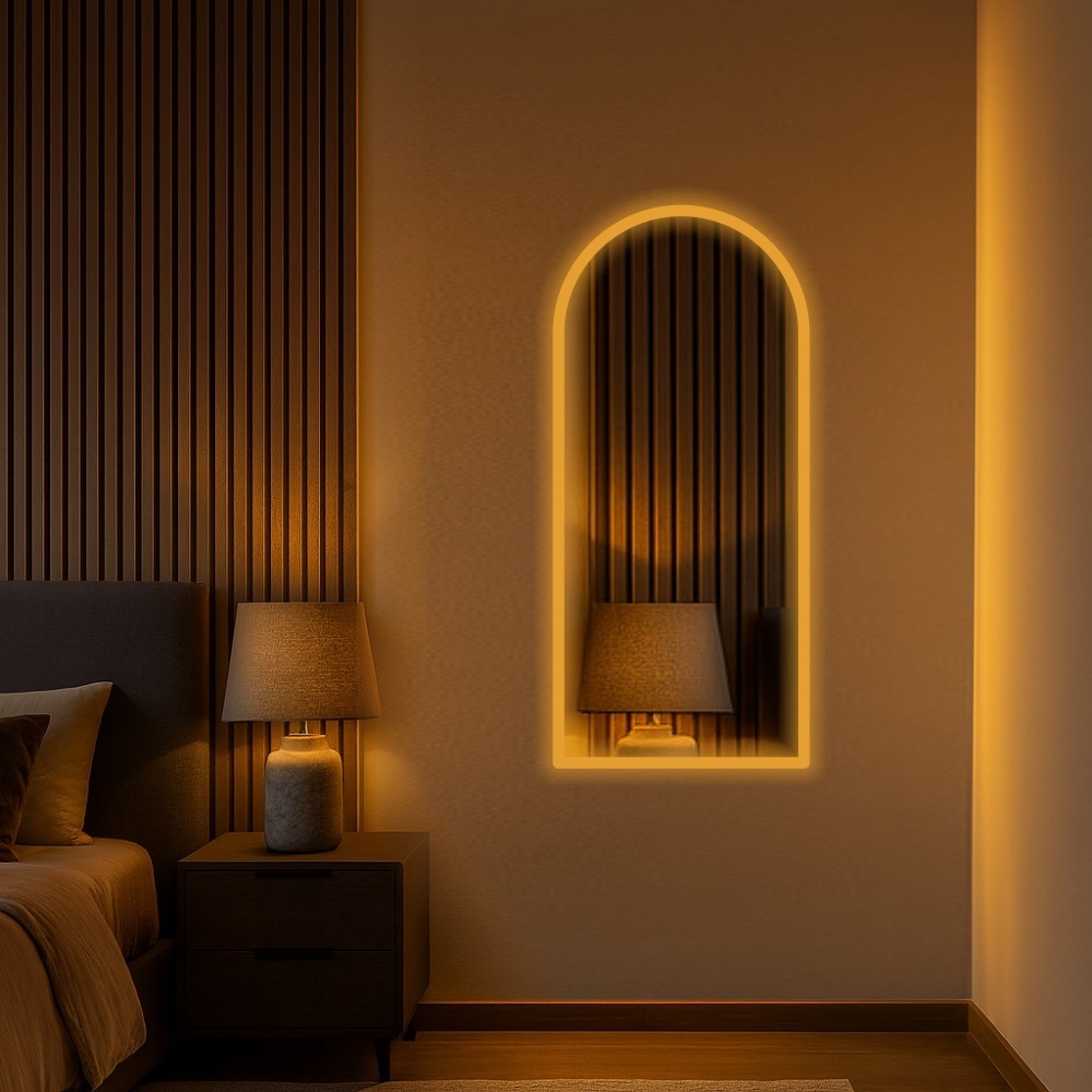 Espelho Orgânico E13 90X40Cm Janela Led Jateado Borda Infinita Bivolt AMARELO BRANCO FRIO Decorativo Multiuso