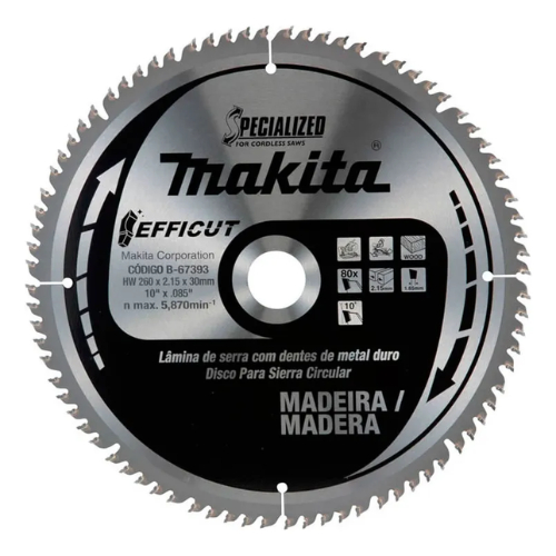 Serra Circular Para Madeira 80 Dentes 260mm B-67393 Makita