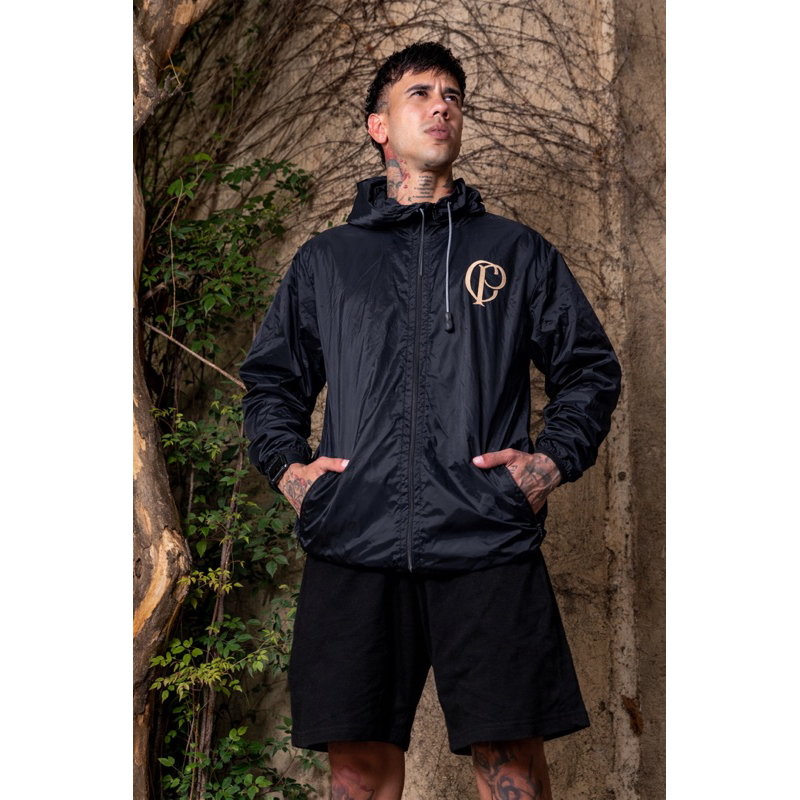 Jaqueta Corinthians Corta Vento Premium Logo Bordado Dourado Unissex Com Capuz